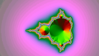 Looping GIF of a colorful fractal zoom, made from a 5-second video clip